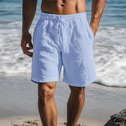 Men's Linen Look Shorts with Elasticated Waist and Pockets