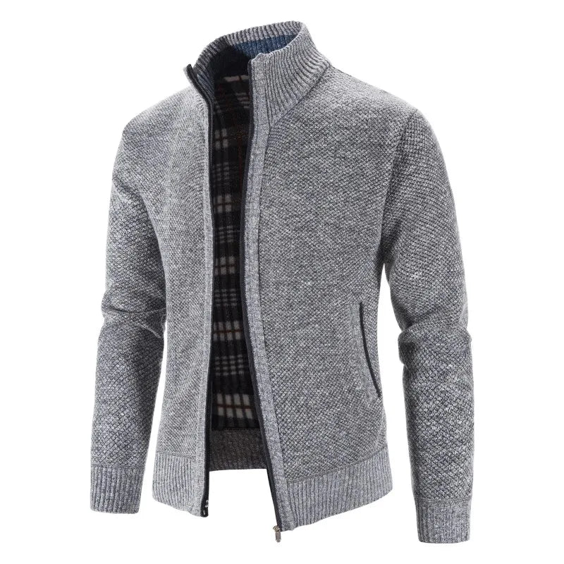 Men's Knitted Cardigan with Zip Front and High Neck