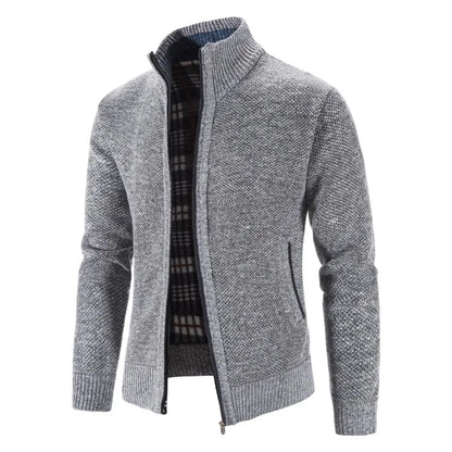 Men's Knitted Cardigan with Zip Front and High Neck