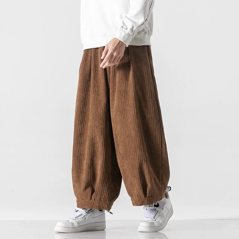 Men's Wide Leg Harem Trousers Loose Fit Drawstring Waist