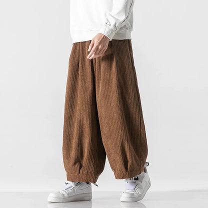 Men's Wide Leg Harem Trousers Loose Fit Drawstring Waist