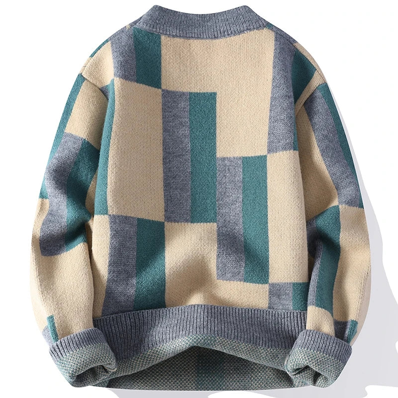 Men's Geometric Knit Jumper with Crew Neck