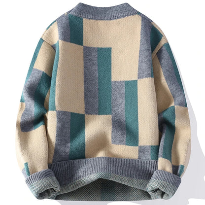 Men's Geometric Knit Jumper with Crew Neck