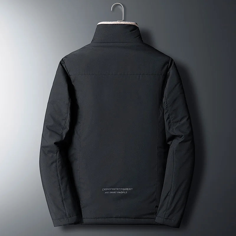 Men's Lined Jacket with Stand Collar – Full Zip Front Long Sleeve Outerwear