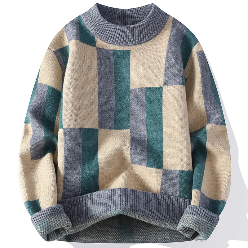Men's Geometric Knit Jumper with Crew Neck