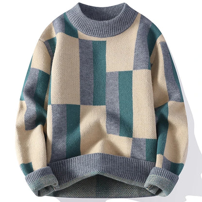 Men's Geometric Knit Jumper with Crew Neck
