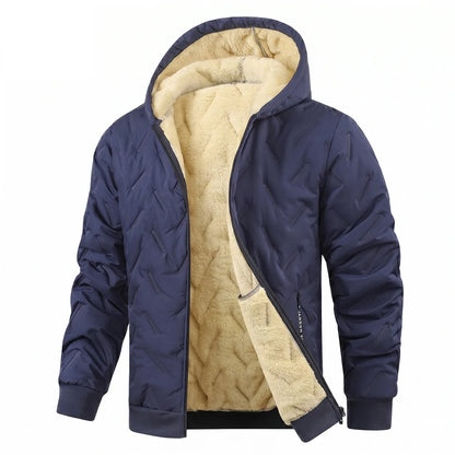 Men's Quilted Hooded Jacket – Long Sleeve Winter Coat with Full Zip and Pockets