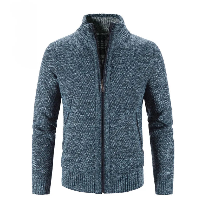 Men's Knitted Cardigan with Zip Front and High Neck