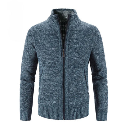 Men's Knitted Cardigan with Zip Front and High Neck