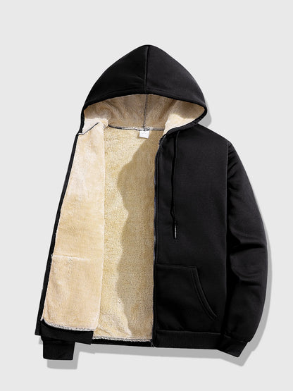 Men's Hooded Tracksuit Set with Sherpa-Lined Jacket and Jogger Trousers – Warm Winter Wear