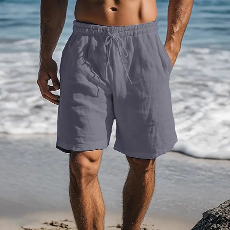 Men's Linen Look Shorts with Elasticated Waist and Pockets