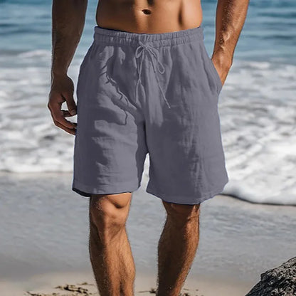 Men's Linen Look Shorts with Elasticated Waist and Pockets