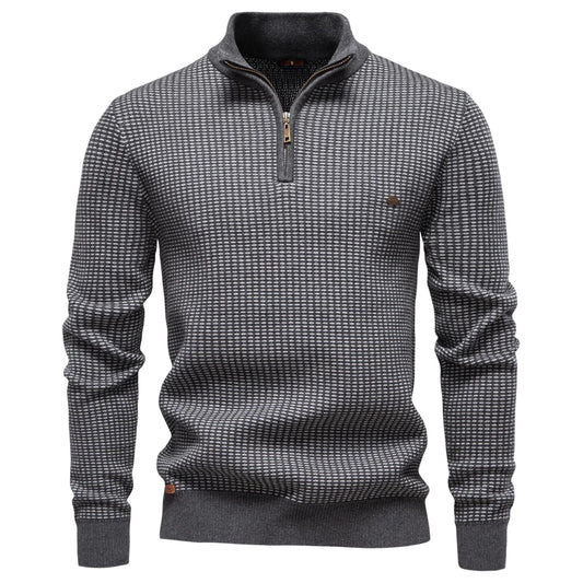 Men's Knitted Quarter Zip Jumper – Long Sleeve High Neck Pullover Sweater