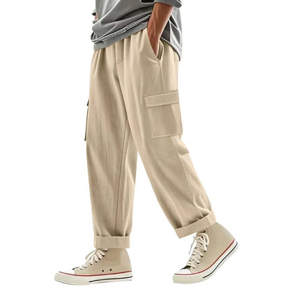 Men's Cargo Trousers Drawstring Waist Multiple Pockets Loose Fit