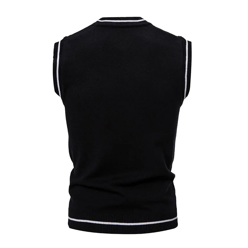 Men's Knitted V Neck Tank Top with Cable Knit Detail
