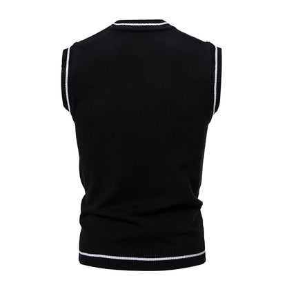 Men's Knitted V Neck Tank Top with Cable Knit Detail