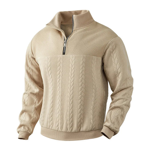 Men's Cable Knit Quarter Zip Jumper – Long Sleeve Stand Collar Sweater