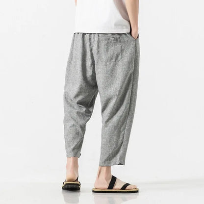 Men's Loose Fit Cropped Trousers with Drawstring Waist
