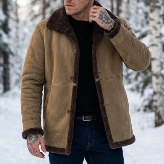 Men's Shearling Lined Jacket – Full Zip Front with Long Sleeves and Pockets