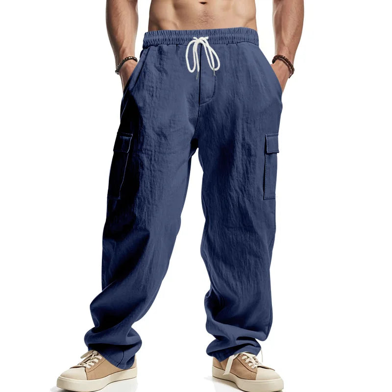 Men's Cargo Trousers Drawstring Waist Multiple Pockets Loose Fit