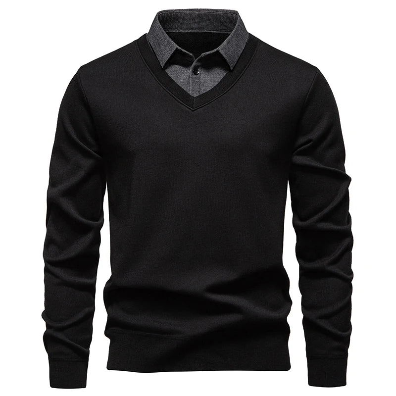 Men's V-Neck Jumper with Long Sleeves and Ribbed Trim