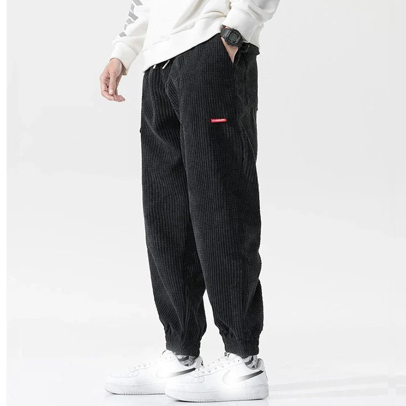 Men's Textured Trousers Relaxed Fit Drawstring Waist Joggers