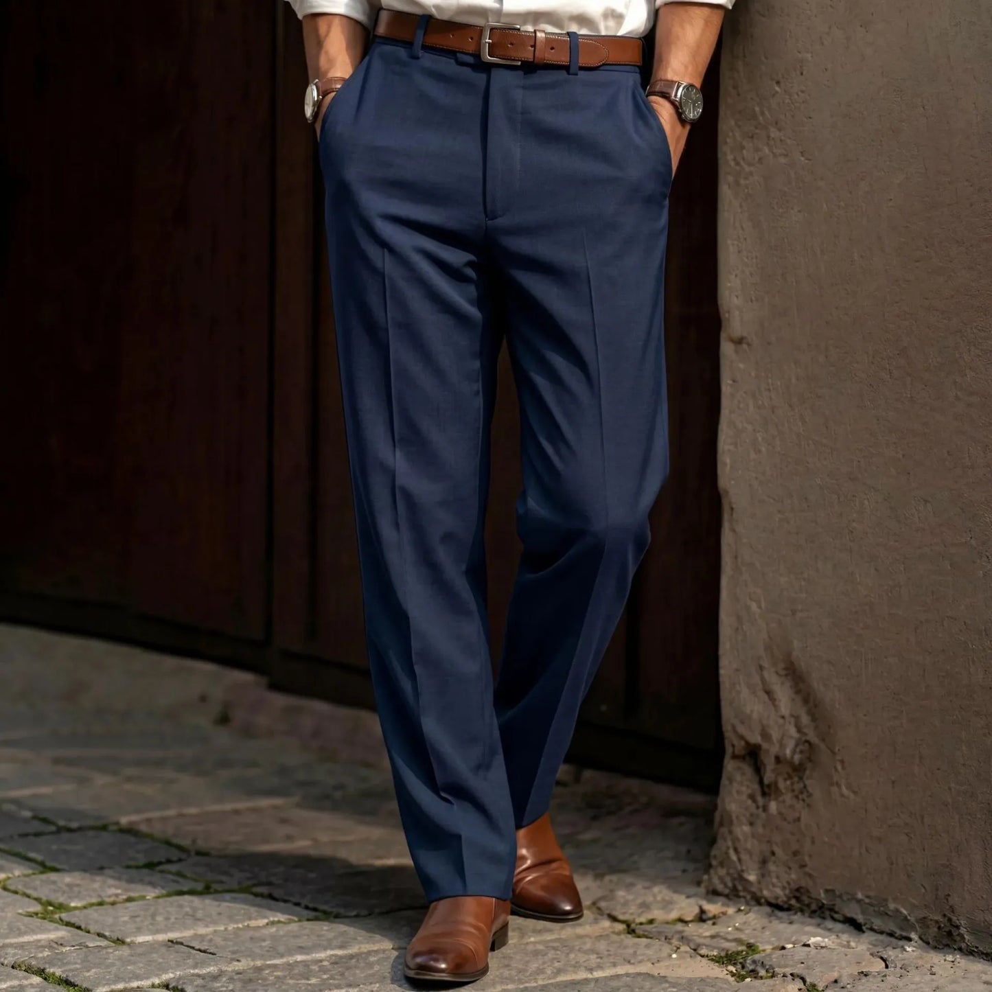 Men's Tailored Trousers – Straight Leg with Belt Loops