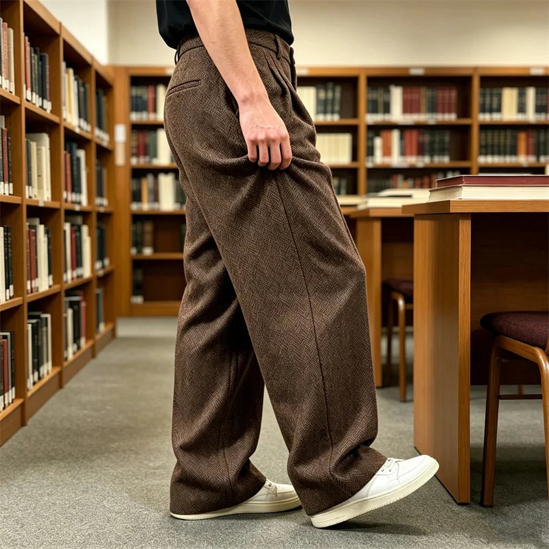 Men's Wide Leg Trousers with Pleated Front and Pockets