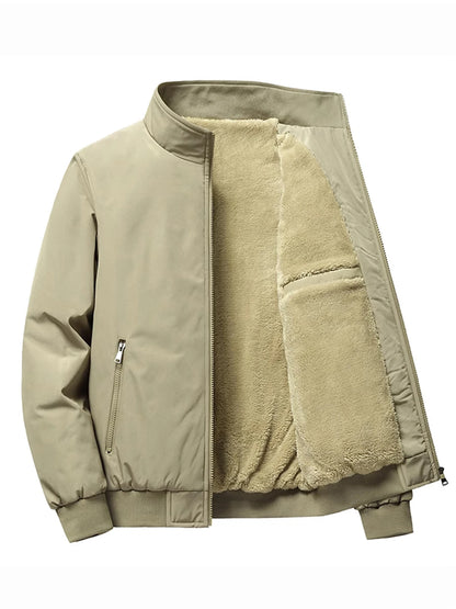 Men's Lined Bomber Jacket – Full Zip Front Stand Collar Long Sleeve Outerwear