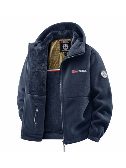 Men's Sherpa Lined Jacket – Full Zip Front Stand Collar Long Sleeve Coat
