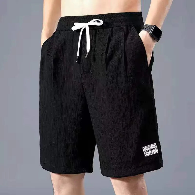 Men's Textured Shorts with Elastic Drawstring Waist and Pockets