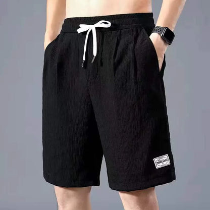 Men's Textured Shorts with Elastic Drawstring Waist and Pockets