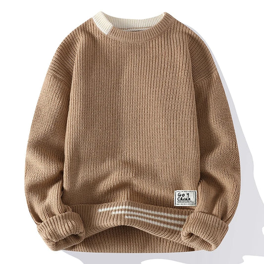 Men's Knitted Crew Neck Jumper with Ribbed Trim Detail