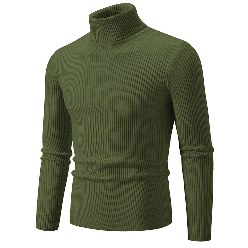 Men's Ribbed Turtleneck Jumper with Fitted Long Sleeves