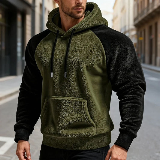 Men's Colour Block Hoodie – Long Sleeve Pullover Sweatshirt with Drawstring Hood and Front Pocket