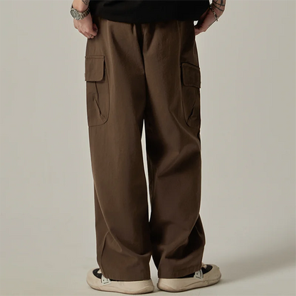 Men's Loose Fit Cargo Trousers with Drawstring Waist