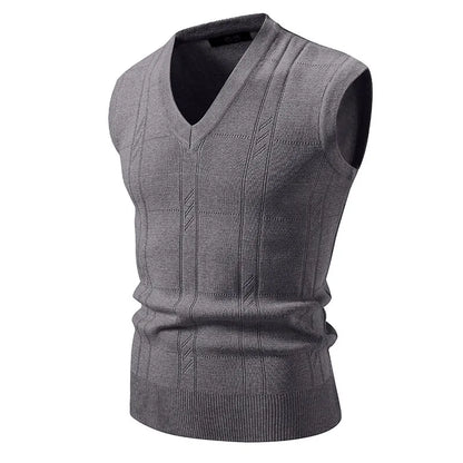 Men's Knitted V Neck Tank Top Vest with Textured Pattern