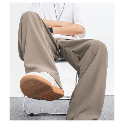 Men's Wide Leg Trousers with Drawstring Waist