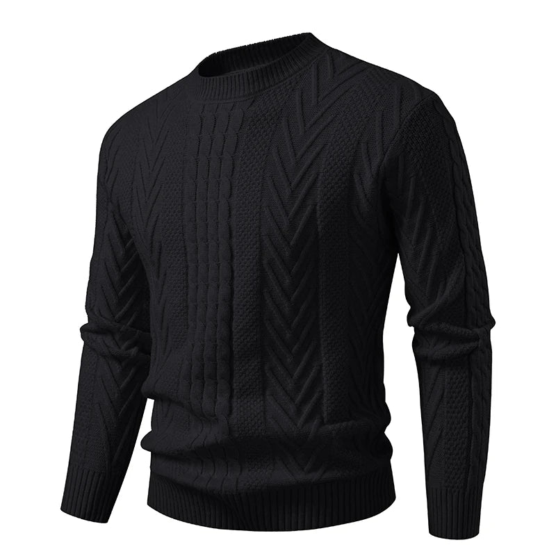Men's Cable Knit Crew Neck Jumper with Textured Pattern
