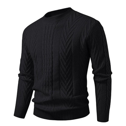 Men's Cable Knit Crew Neck Jumper with Textured Pattern