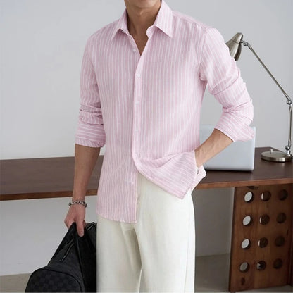Men's Long Sleeve Striped Button Down Shirt with Collared Neck