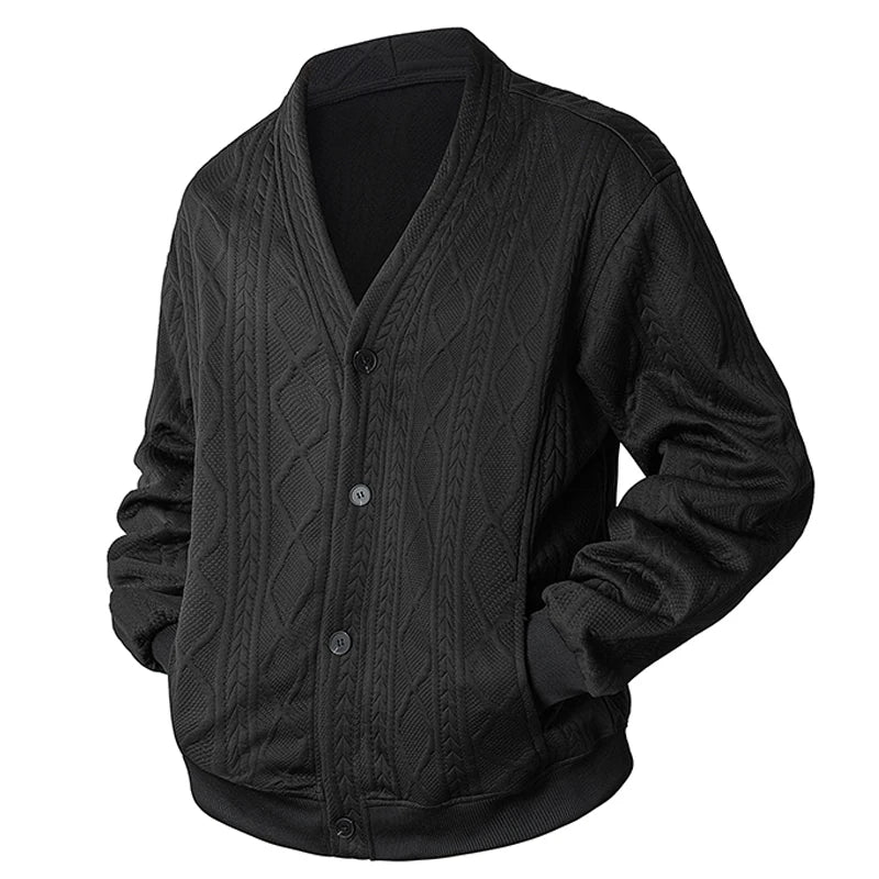 Men's Cardigan Jumper V Neck Button Front Cable Knit