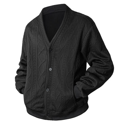 Men's Cardigan Jumper V Neck Button Front Cable Knit