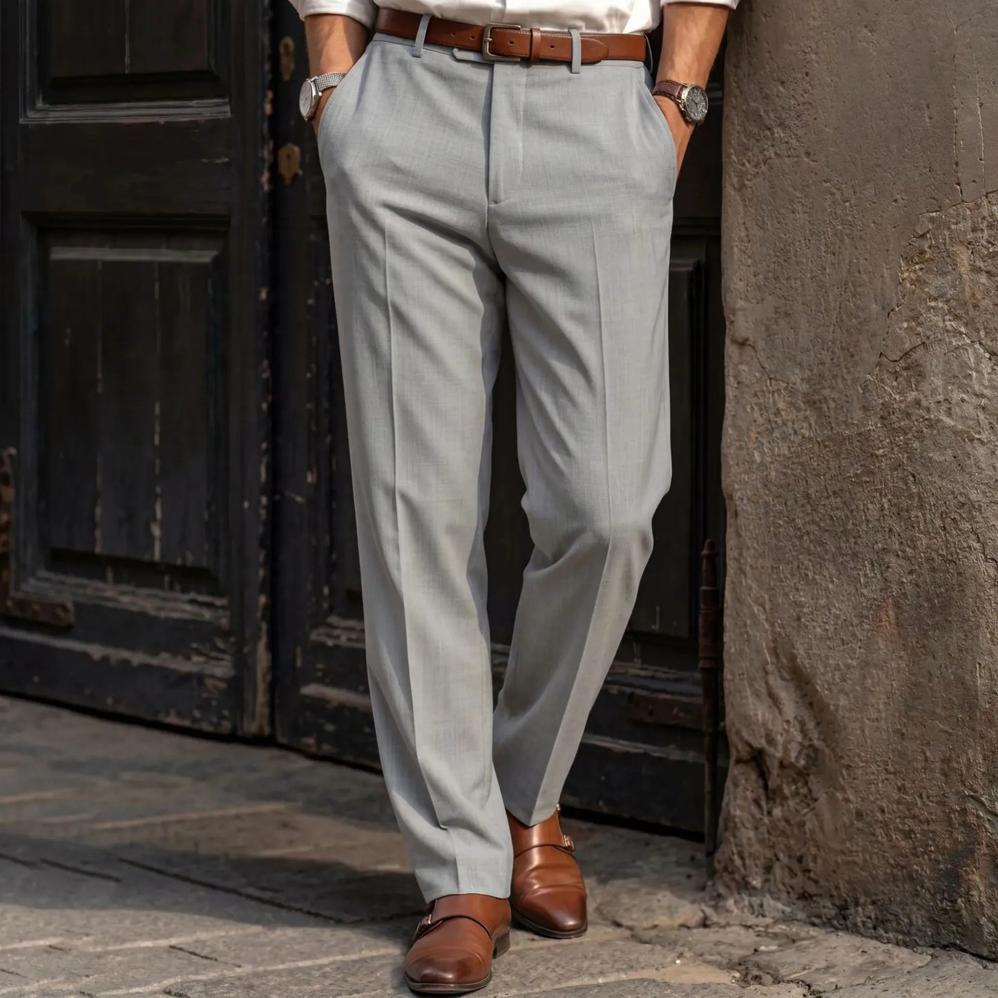 Men's Tailored Trousers – Straight Leg with Belt Loops