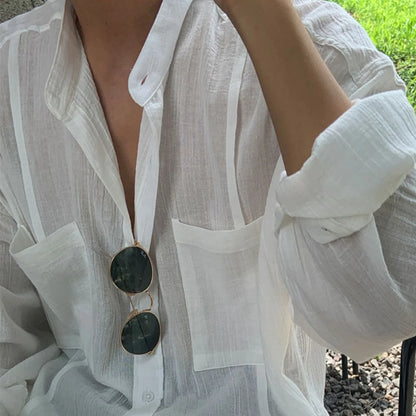 Men's Long Sleeve Grandad Collar Shirt with Chest Pockets