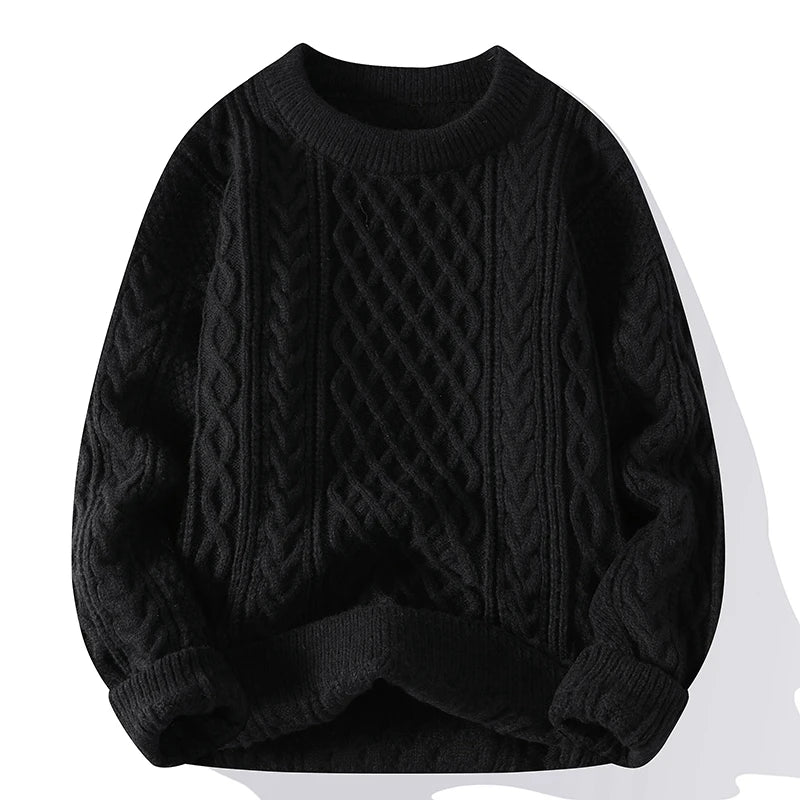Men's Cable Knit Crew Neck Jumper with Ribbed Trims