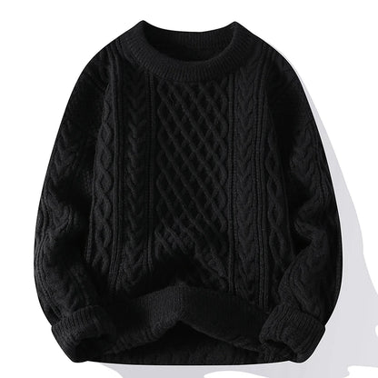 Men's Cable Knit Crew Neck Jumper with Ribbed Trims