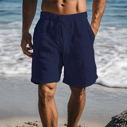 Men's Linen Look Shorts with Elasticated Waist and Pockets