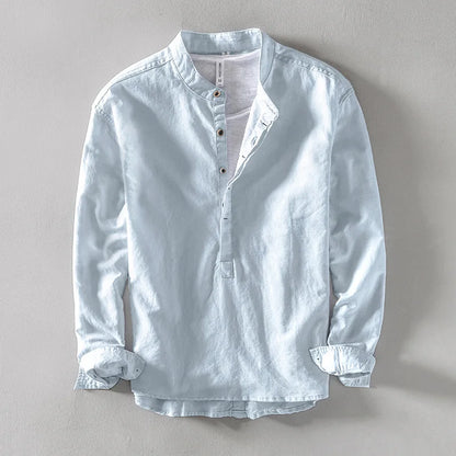 Men's Long Sleeve Grandad Collar Shirt with Half Placket