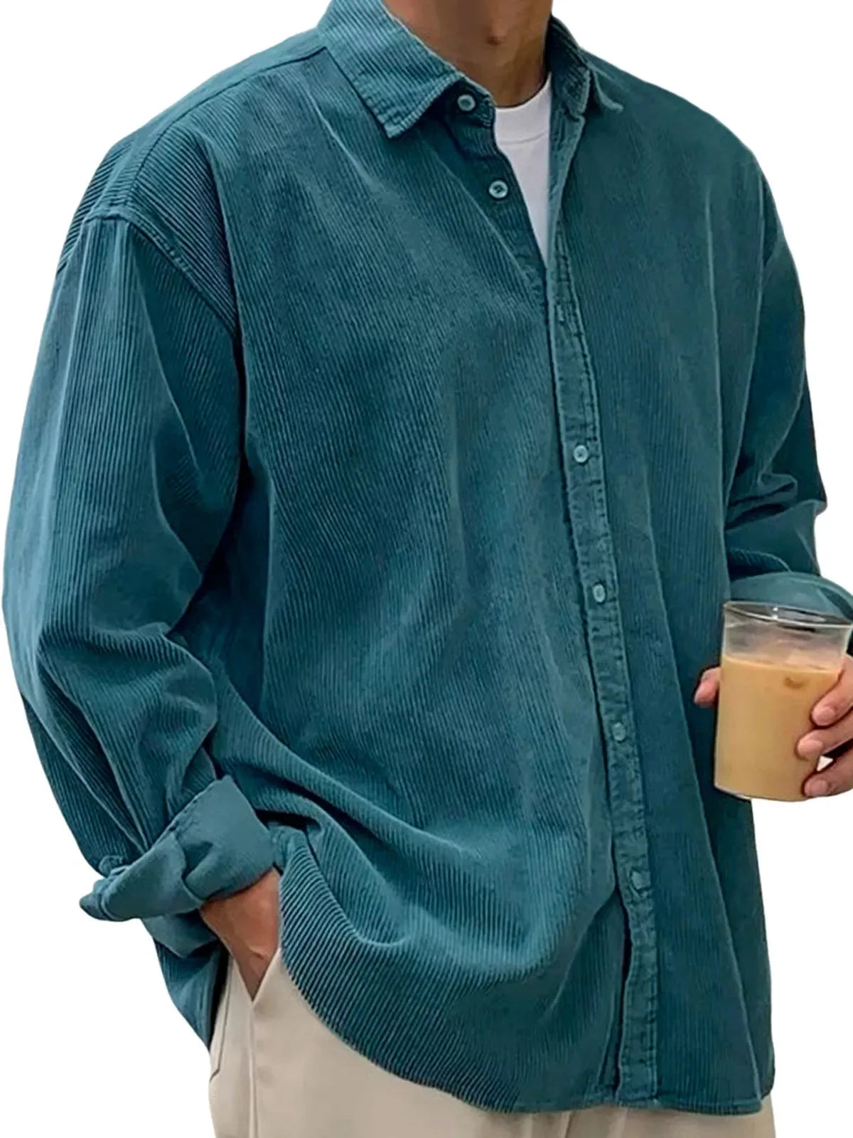 Men's Corduroy Long Sleeve Button Down Shirt